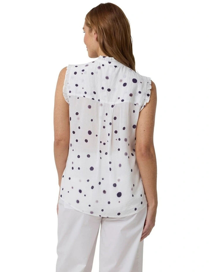 Sleeveless Ruffle Trim Shirt in Moon Spot Print