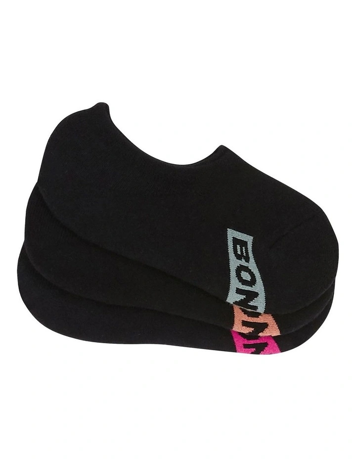 Womens Logo Cushioned Sneaker Socks 3 Pack in Black Pack_12K