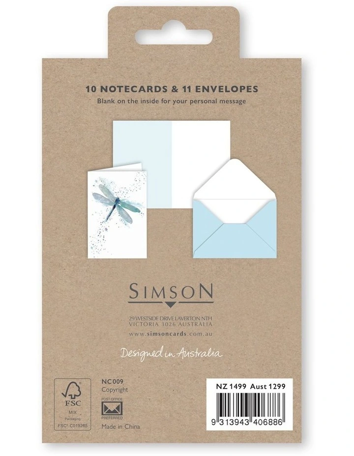 Note Cards Box of 10 in Dragonfly