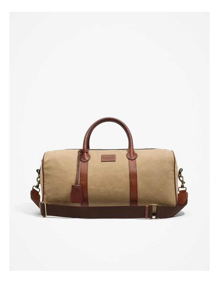 Leather Trim Logo Duffle Bag in Dark Stone