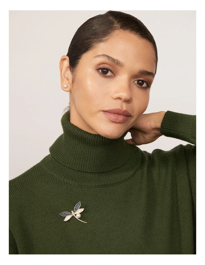 Pearl Dragonfly Brooch in Navy