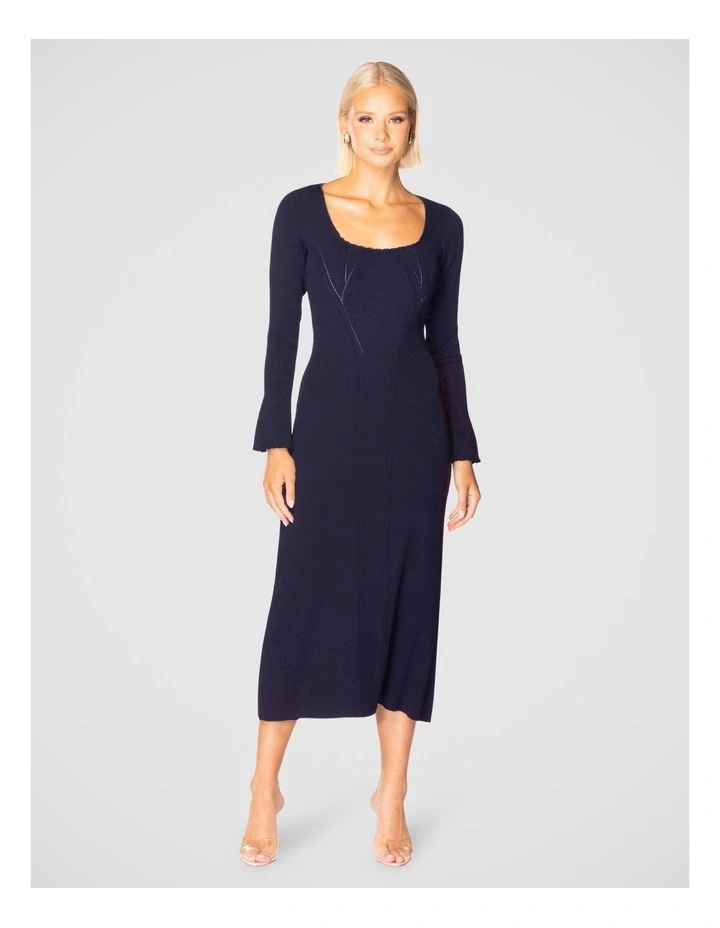 Grecia Knit A-line Dress in Navy