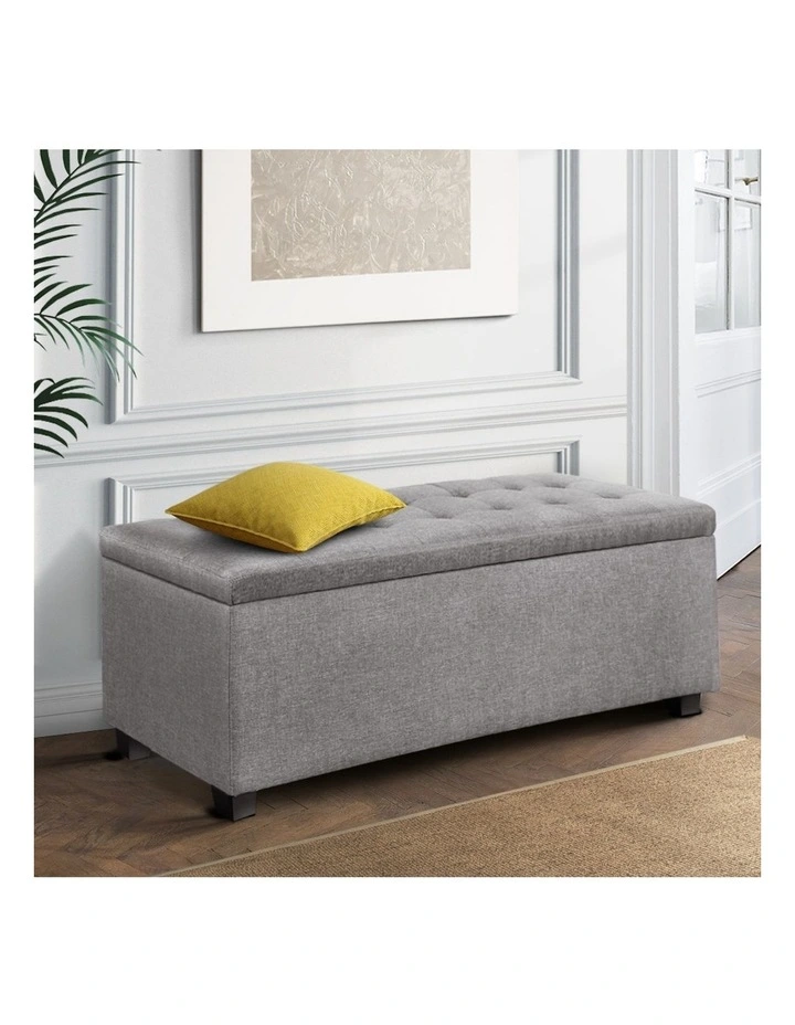 Storage Linen Ottoman 97cm in Light Grey