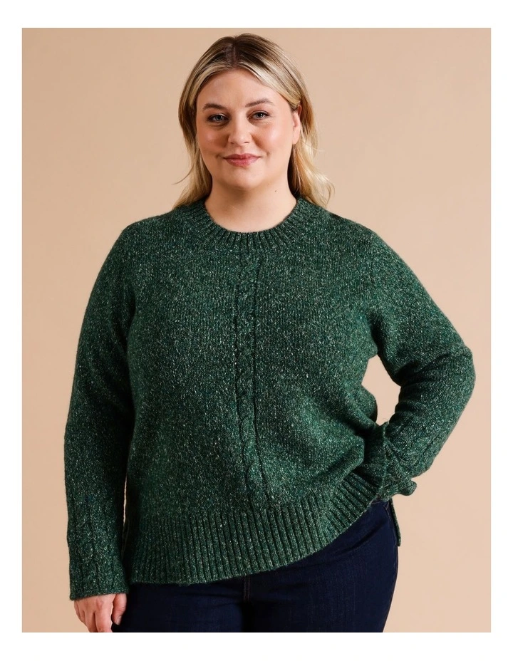 Recycled Polyester Blend Cable Cuff Jumper In Forest