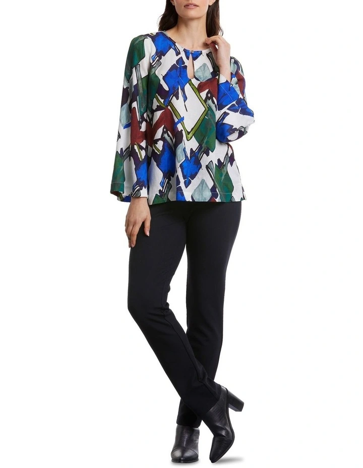 Long Sleeve Top in Abstract Tidal