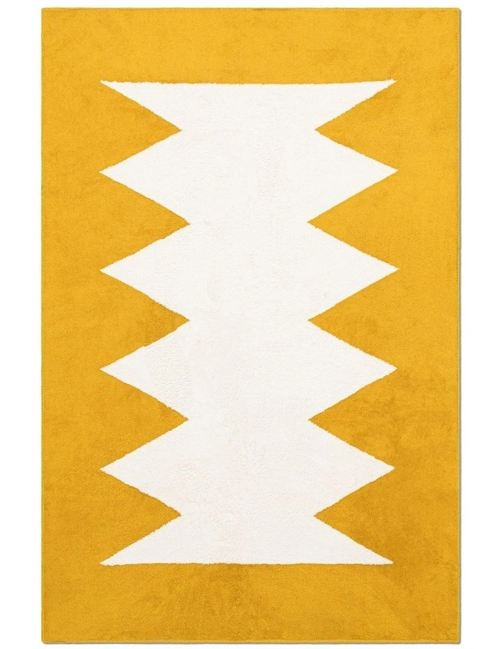 Jag Washable Cotton Feel Area Rug in White & Yellow