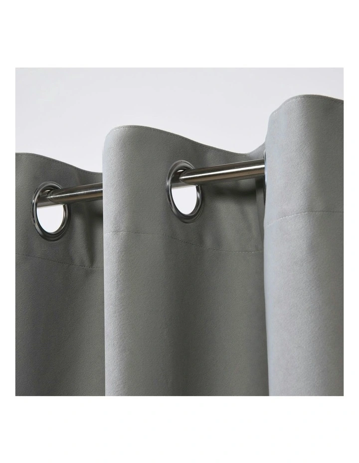 Byron Matte Velvet Eyelet Curtains 2 Pack in Silver