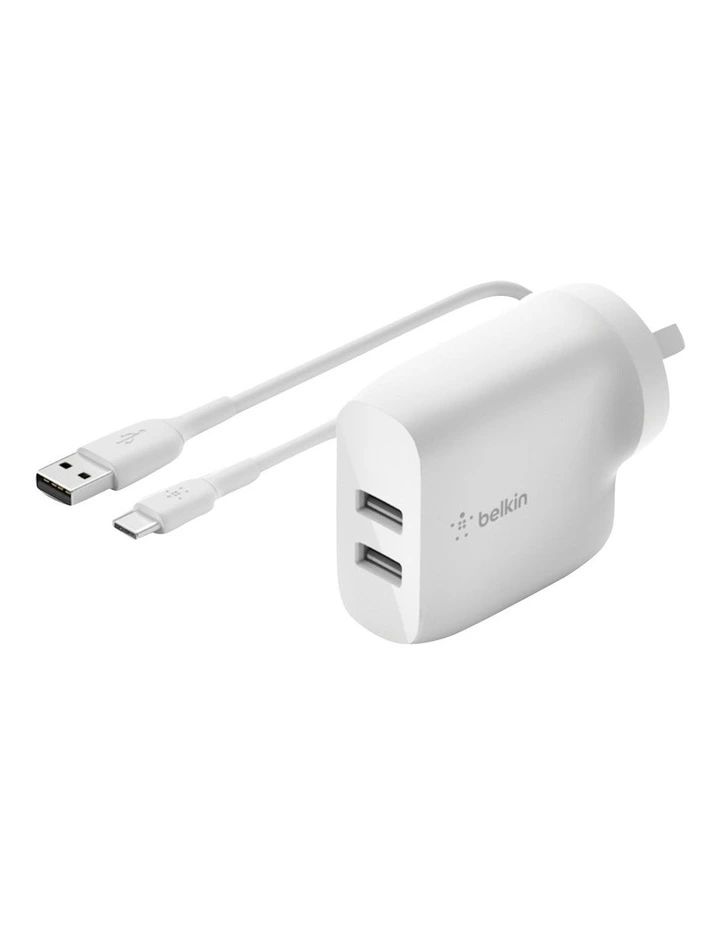 Boost Charge Dual USB-A Wall Charger 24W USB-A to USB-C cable