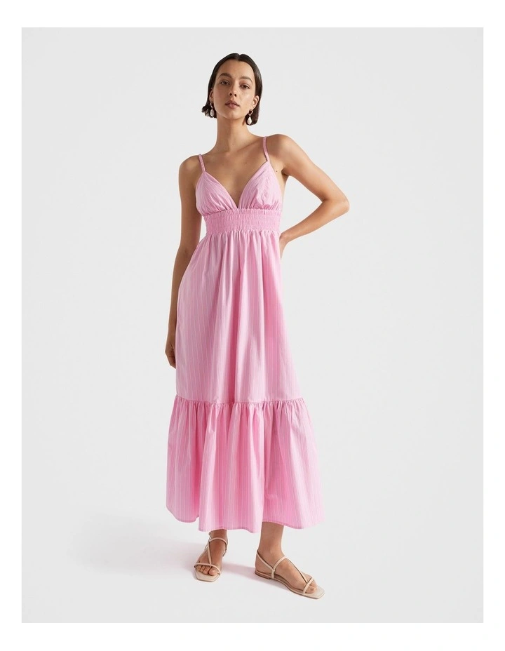 Poplin Stripe Maxi Dress in Pink