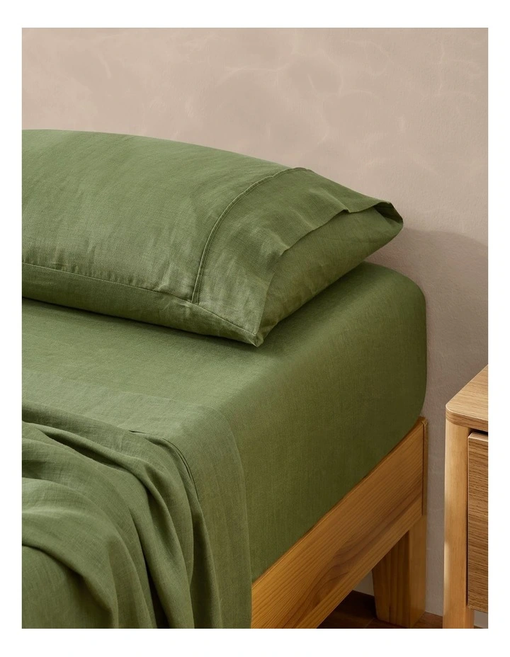 Vintage Washed Hemp Linen Sheet Set in Olive
