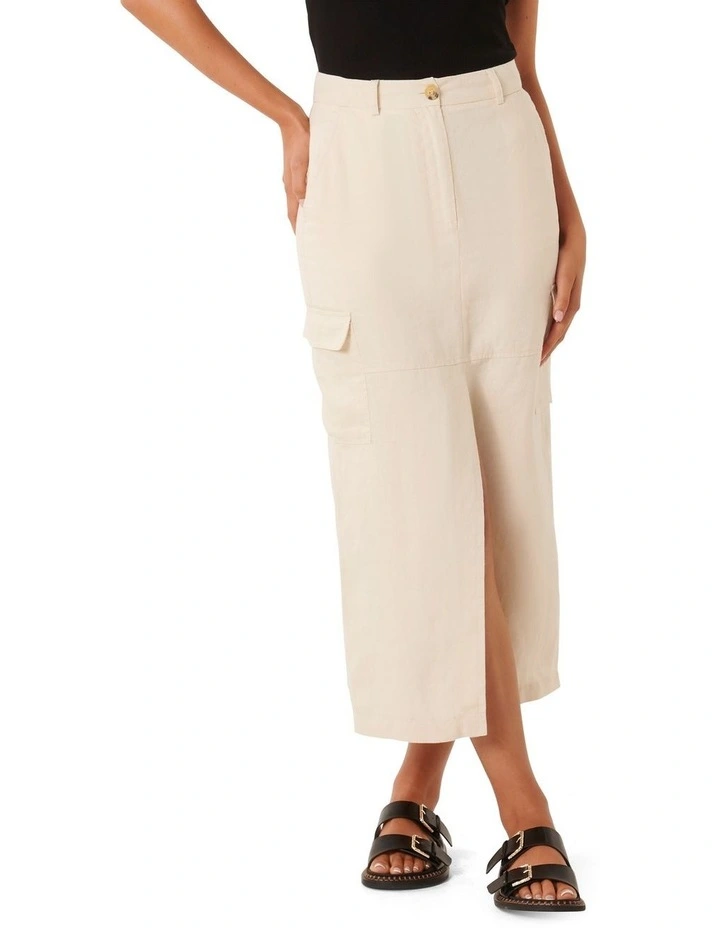 Ronnie Linen Cargo Midi Skirt in Stone
