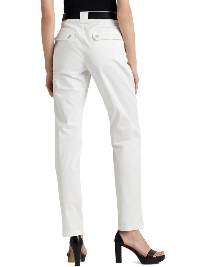 Belted Sateen Cargo Pant in White