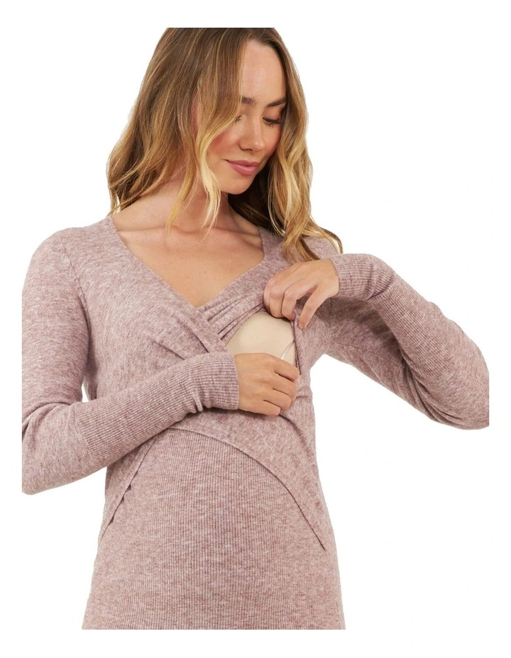 Heidi Nursing Knit Dress in Pink Marle