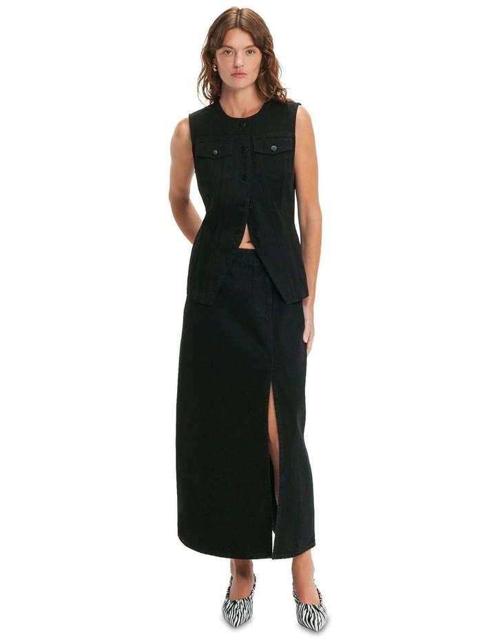 Denim Maxi Skirt in Black
