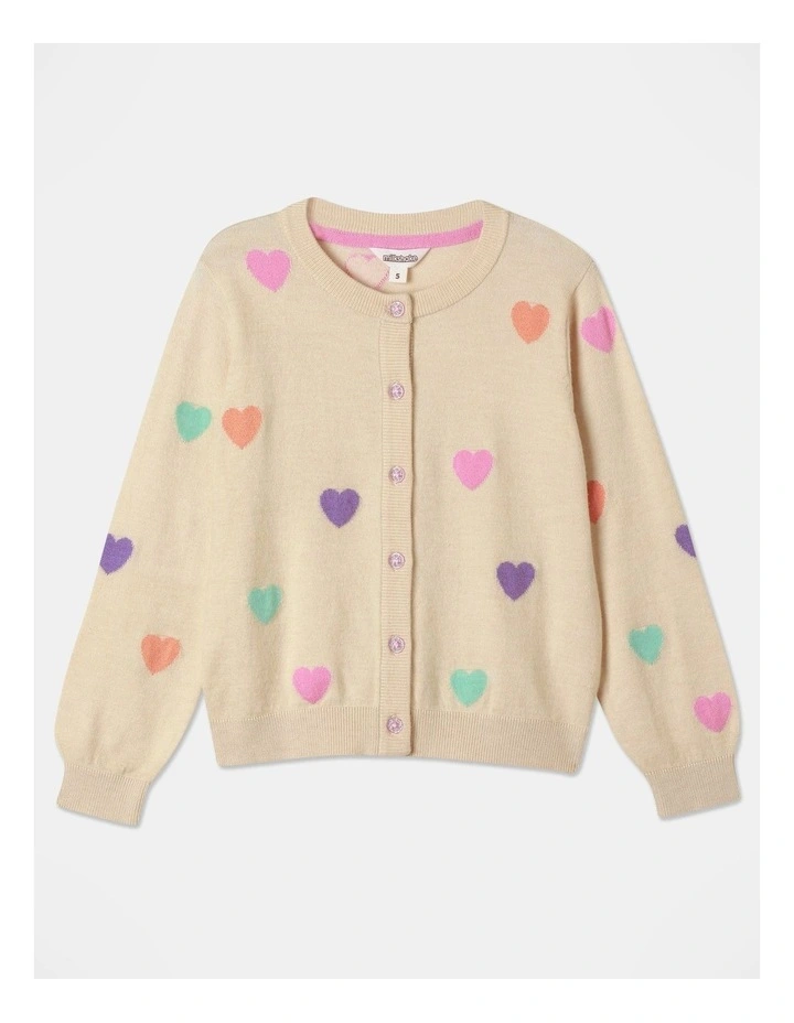Multi Heart Knit Cardigan in Oat Marle