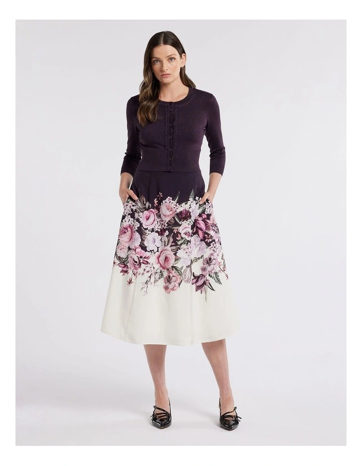 Chessie Shimmer 3/4 Sleeve Cardi in Purple