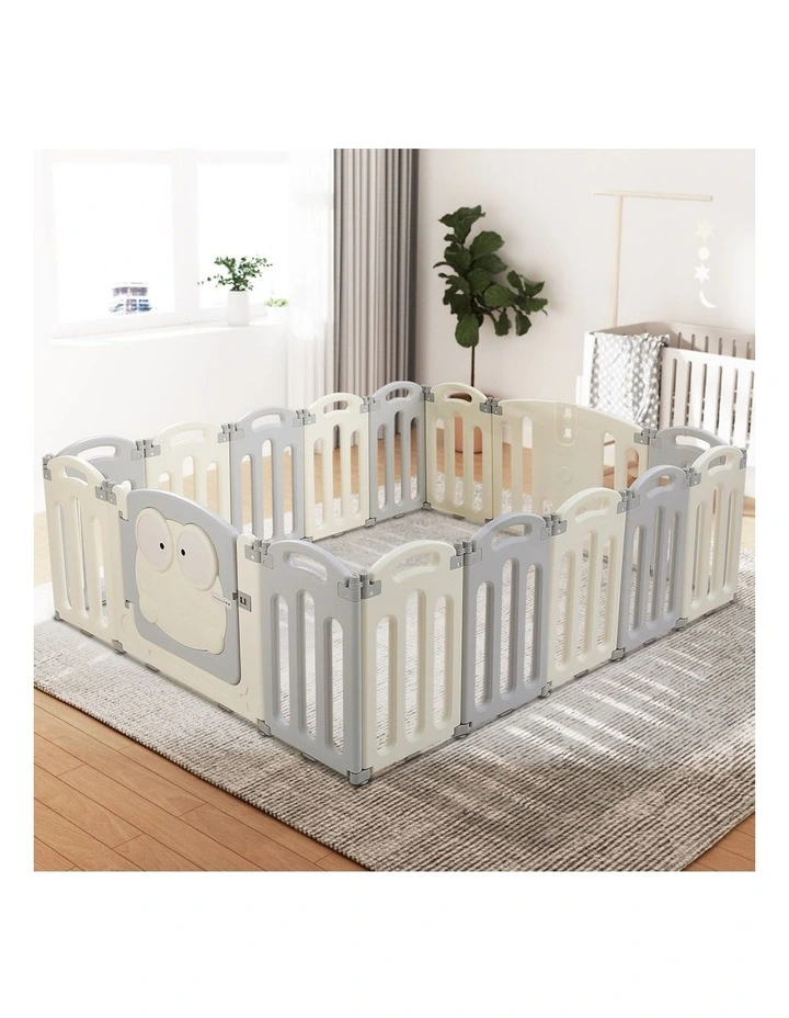 Baby 16 Panels Foldable Playpen in Grey