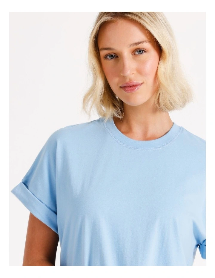 Roll Cuff Tee in Dusty Blue