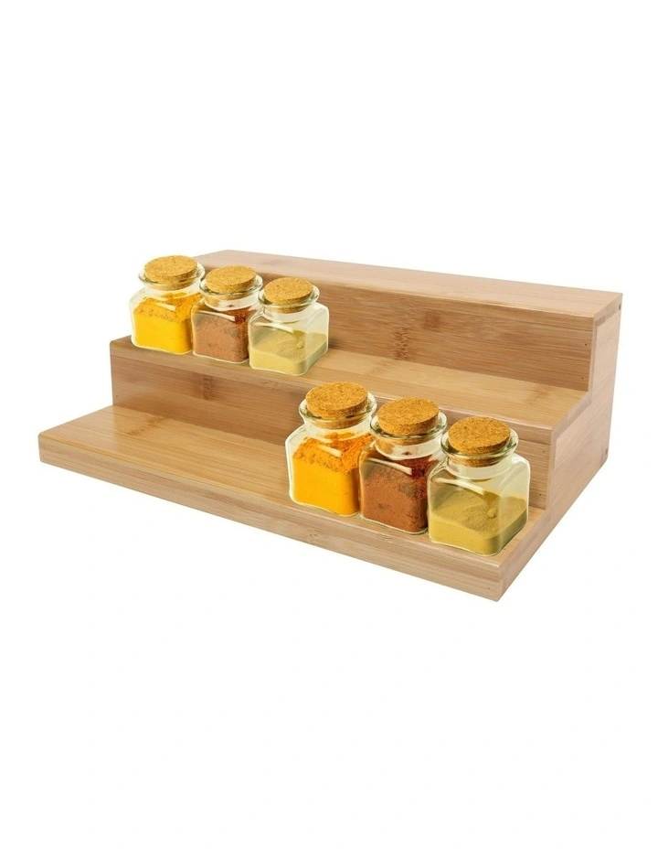 3 Tier Bamboo Spice Rack Countertop Cabinet Organizer in Brown