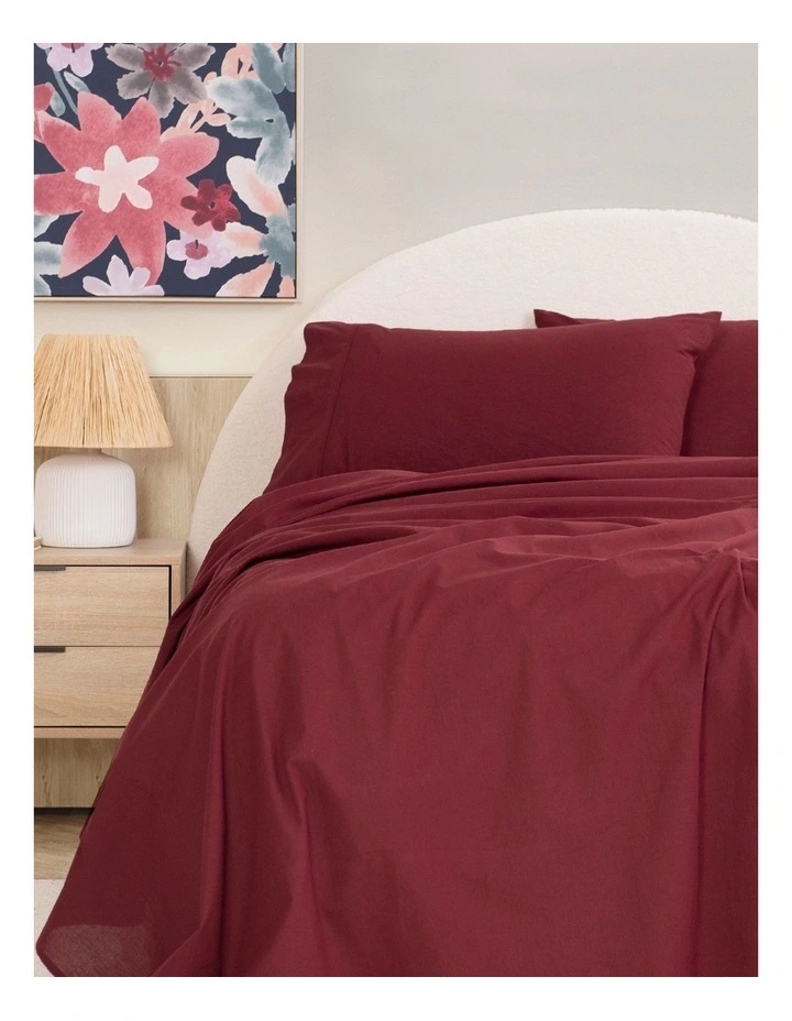 Vintage Washed 100% Cotton Sheet Set in Wine