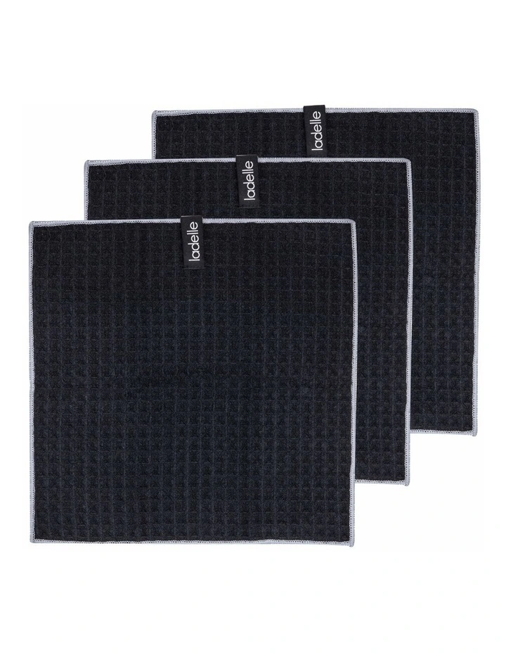 Mega Waffle Microfibre Dishcloth 3 Pack in Black