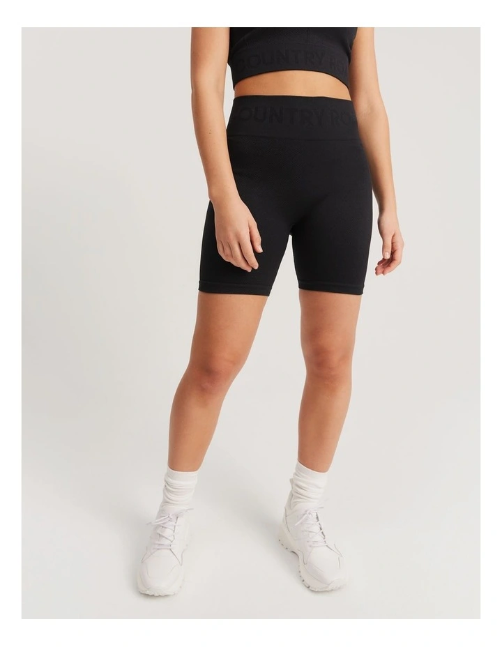 Teen Recycled Nylon Blend Tech Logo Bike Short in Black