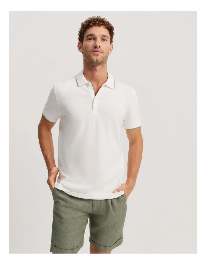Slim Fit Stretch Pique Polo Shirt in White