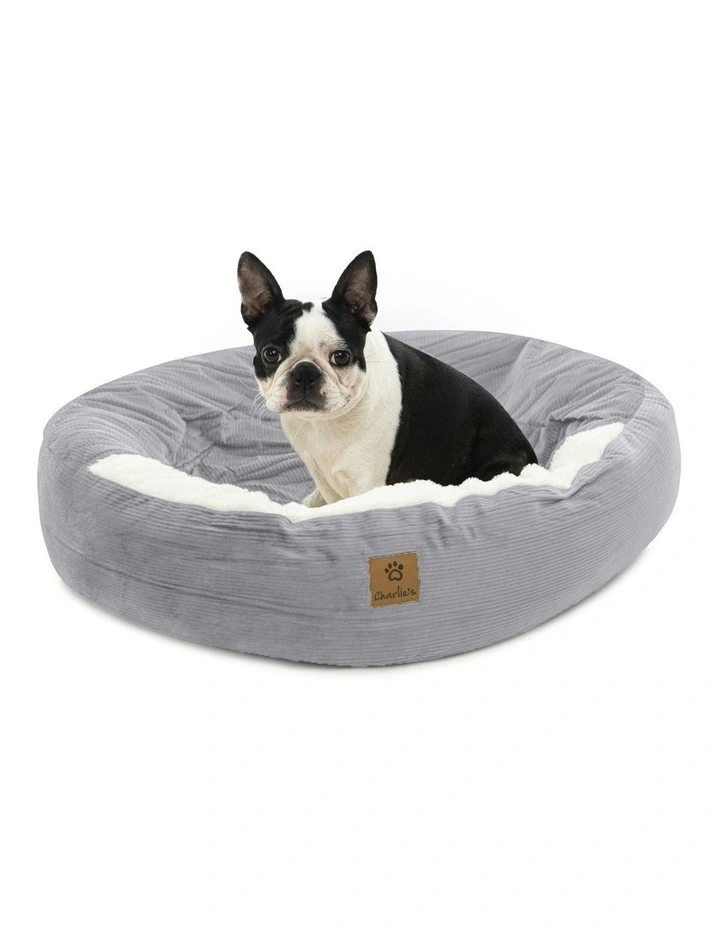 Snookie Hooded Corduroy Calming Dog Bed in Dove Grey