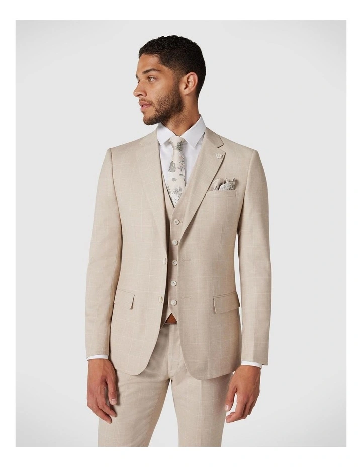 Slim Stretch Windowpane Check Tailored Jacket in Natural Windowpane
