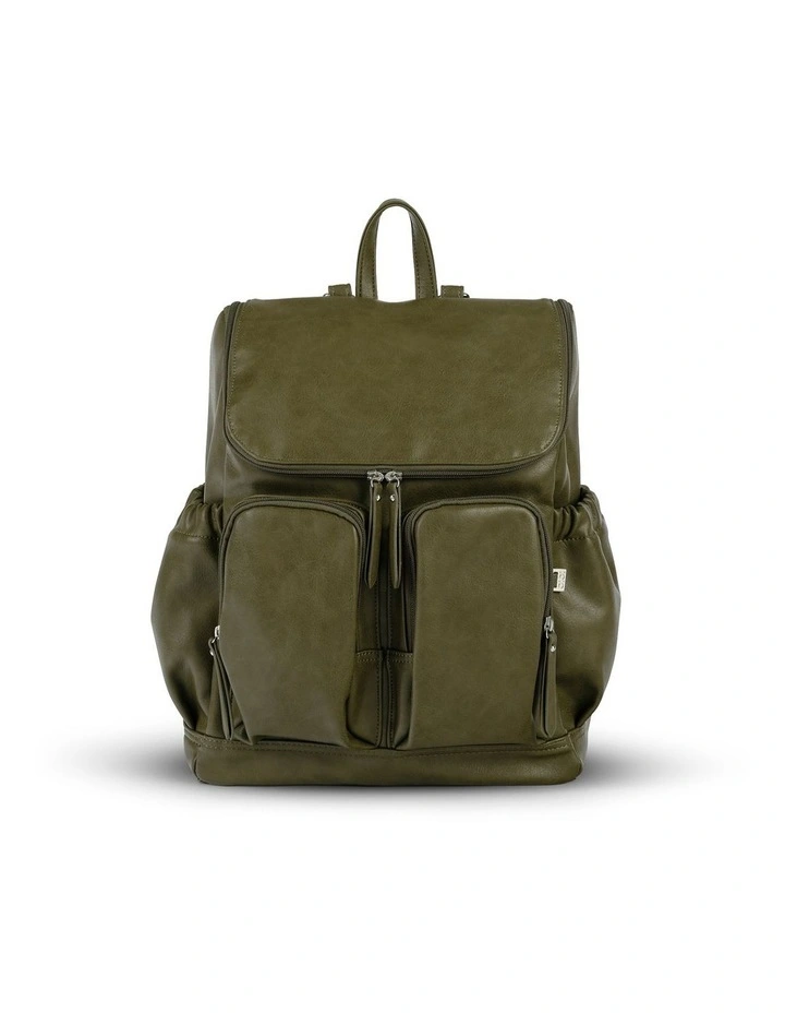 Signature Vegan Leather Nappy Backpack in Olive