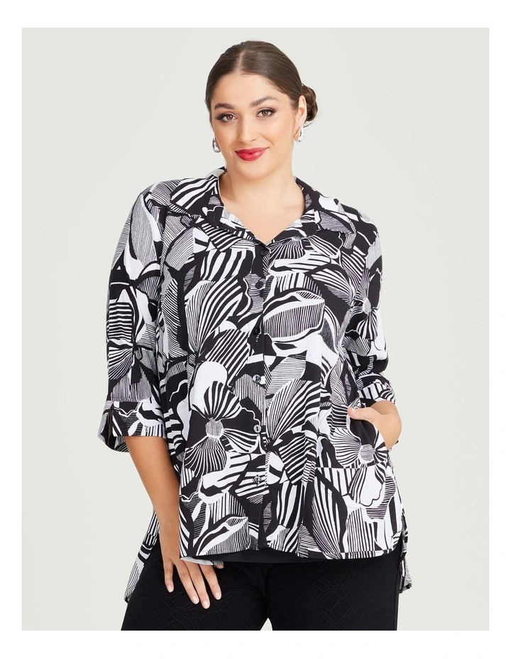 Natural Abstract Flower Shirt in Print