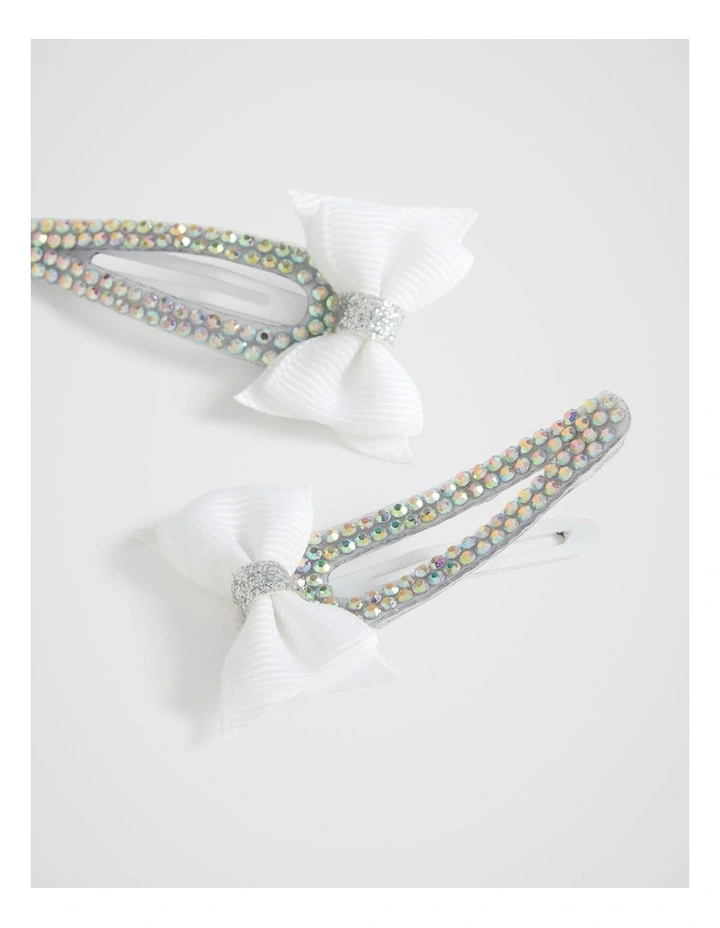 Jewel Grosgrain Bow Snaps in White