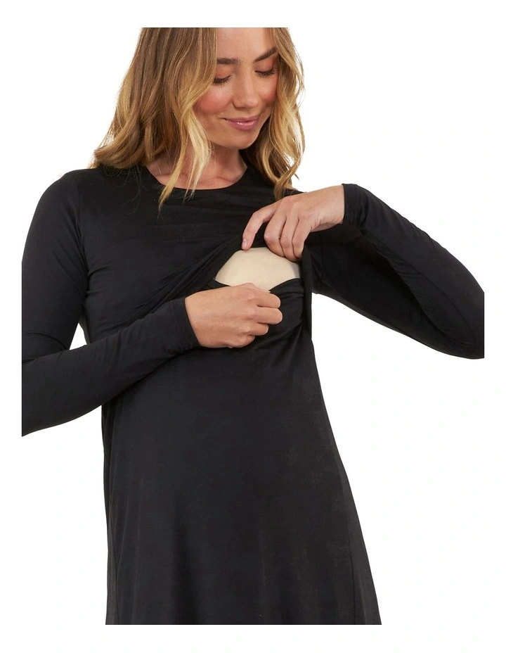 Luxe Knit A-Line Nursing Dress in Black