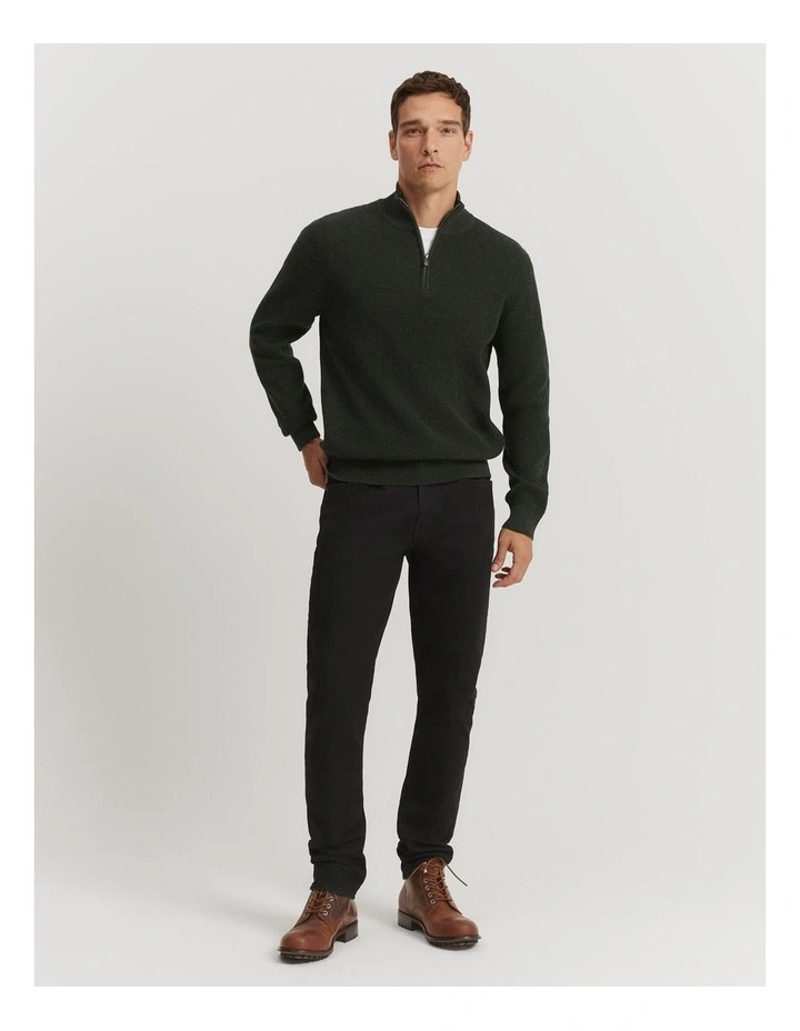 Australian Cotton Textured Half Zip Sweat in Eden Green