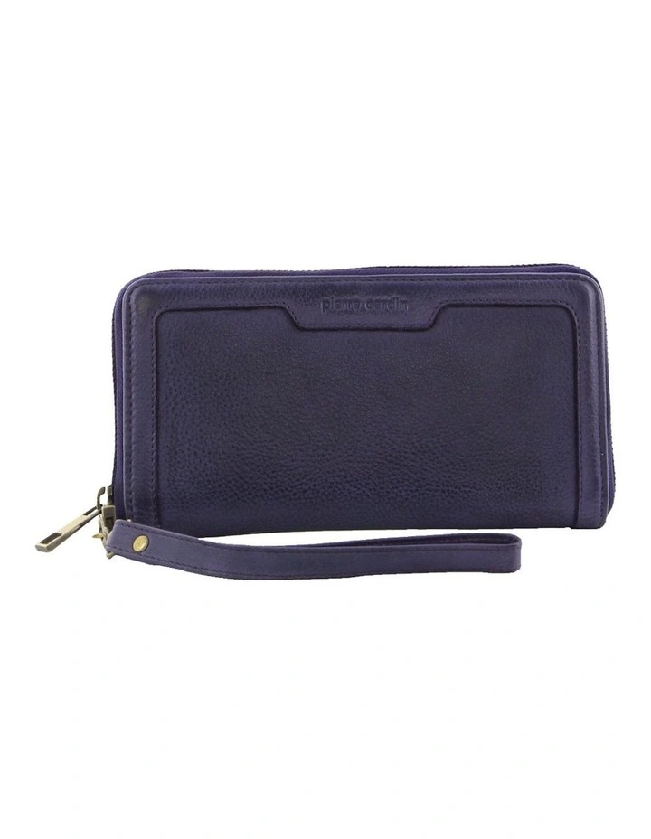 Leather Zip Around Wallet with Wristlet in Purple