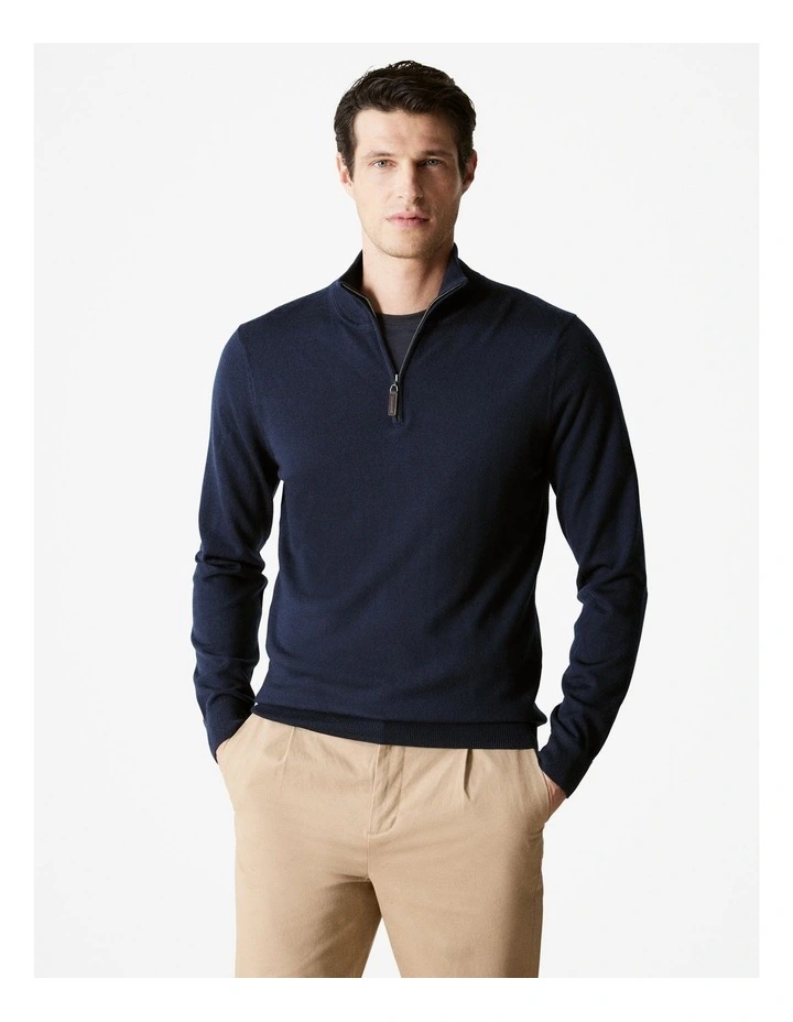 Merino Half Zip Pullover in Navy