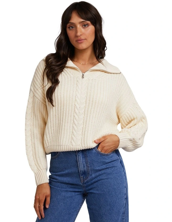 Dahlia 1/4 Zip Knit in Vintage White