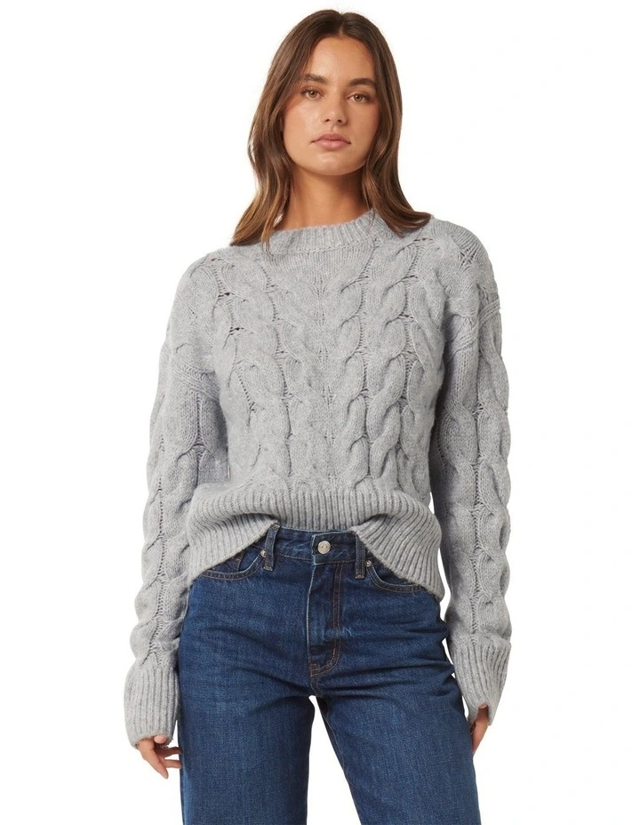 Mila Crew Neck Cable Jumper in Blue