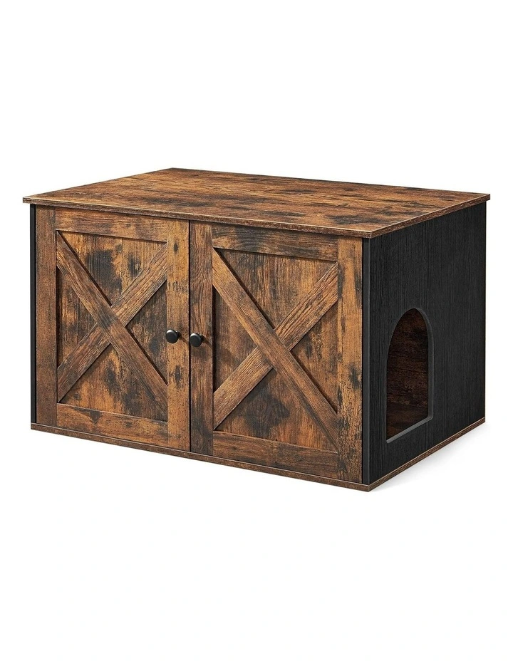 Cat Litter Box Privacy with Removable Divider Table Vintage in Brown