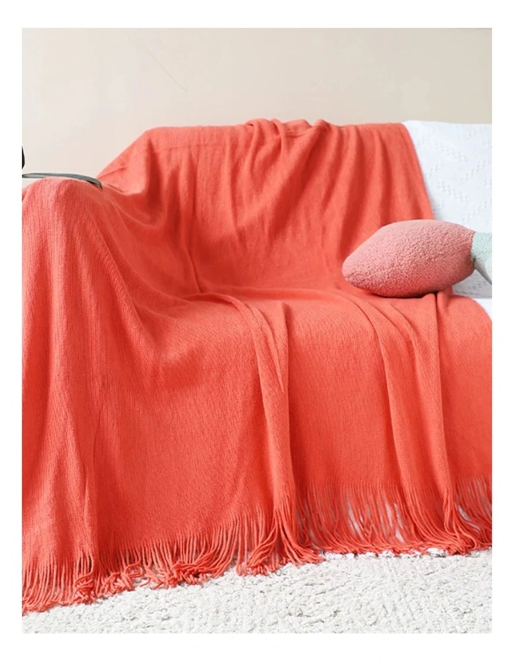 Acrylic Solid Knitted Throw in Orange