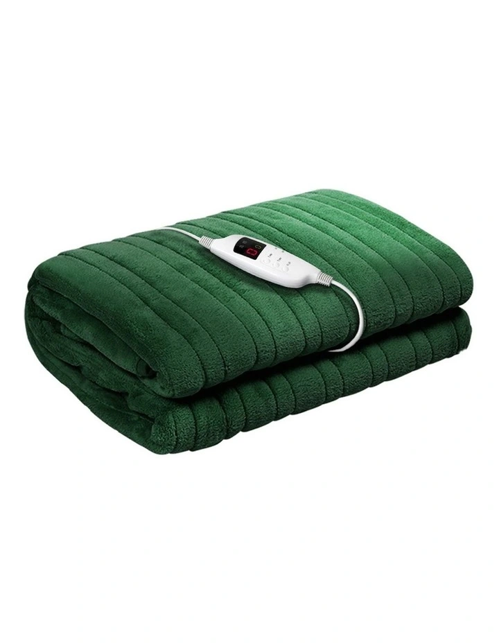 Electric Throw Rug Fleece Heated Blanket in Green