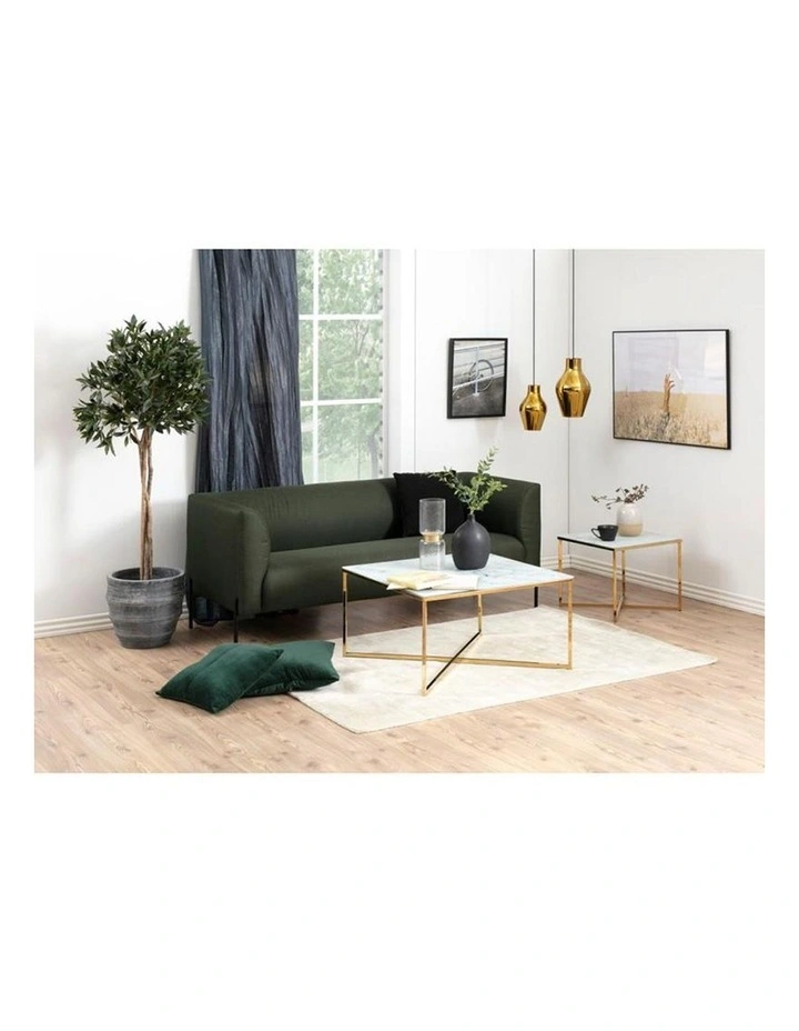 Kolina Glass Coffee Table 80cm White & Golden Chrome