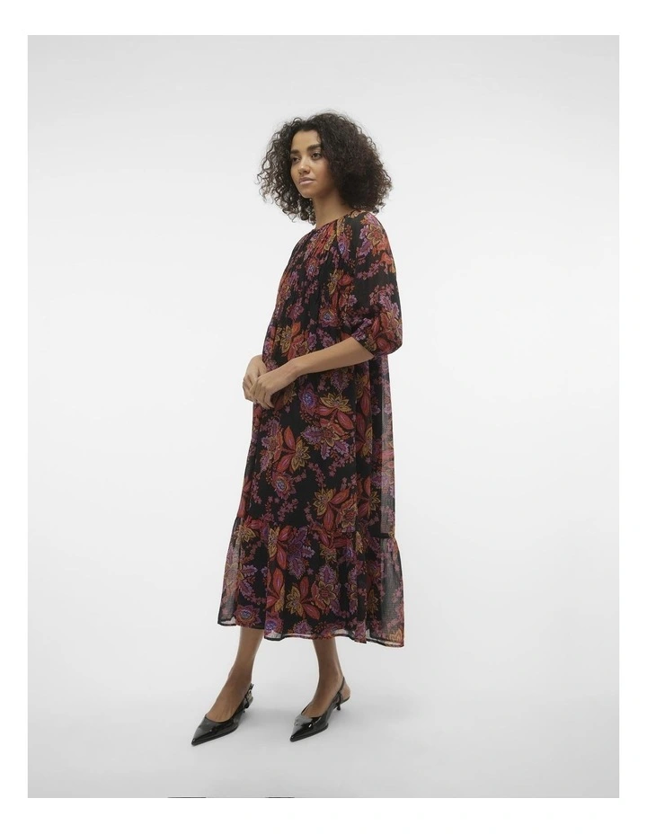Kara Floral Midi Dress in Black