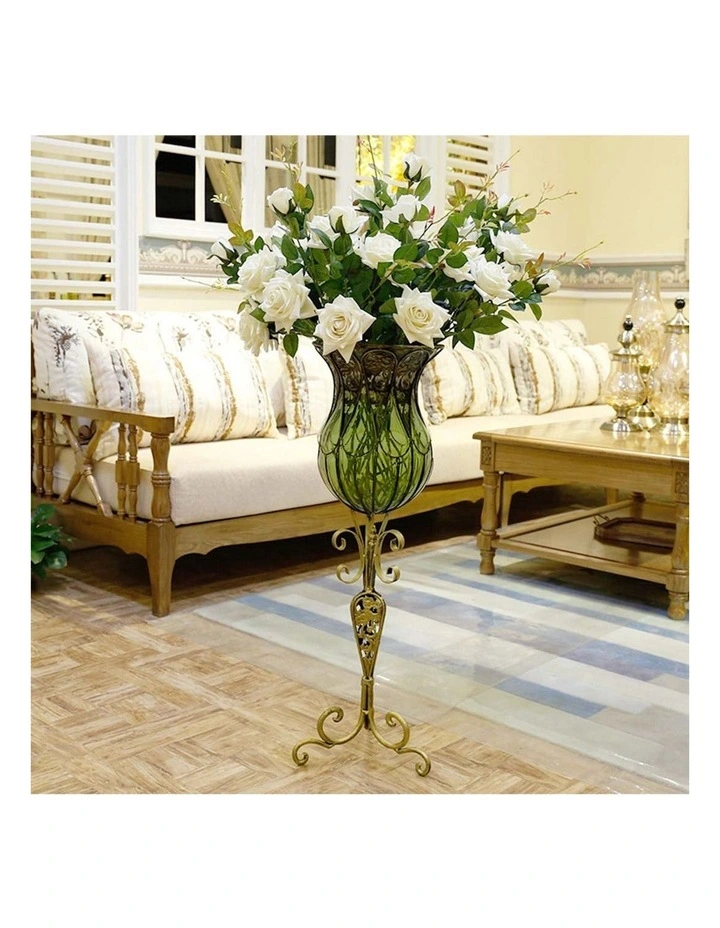 Glass Floor Vase With Tall Metal Flower Stand 85cm in Assorted