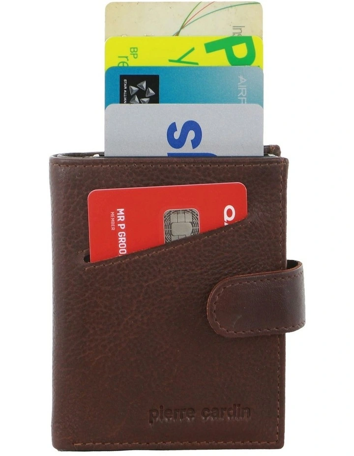 Leather Smart Slide Card Holder Tab Wallet in Brown