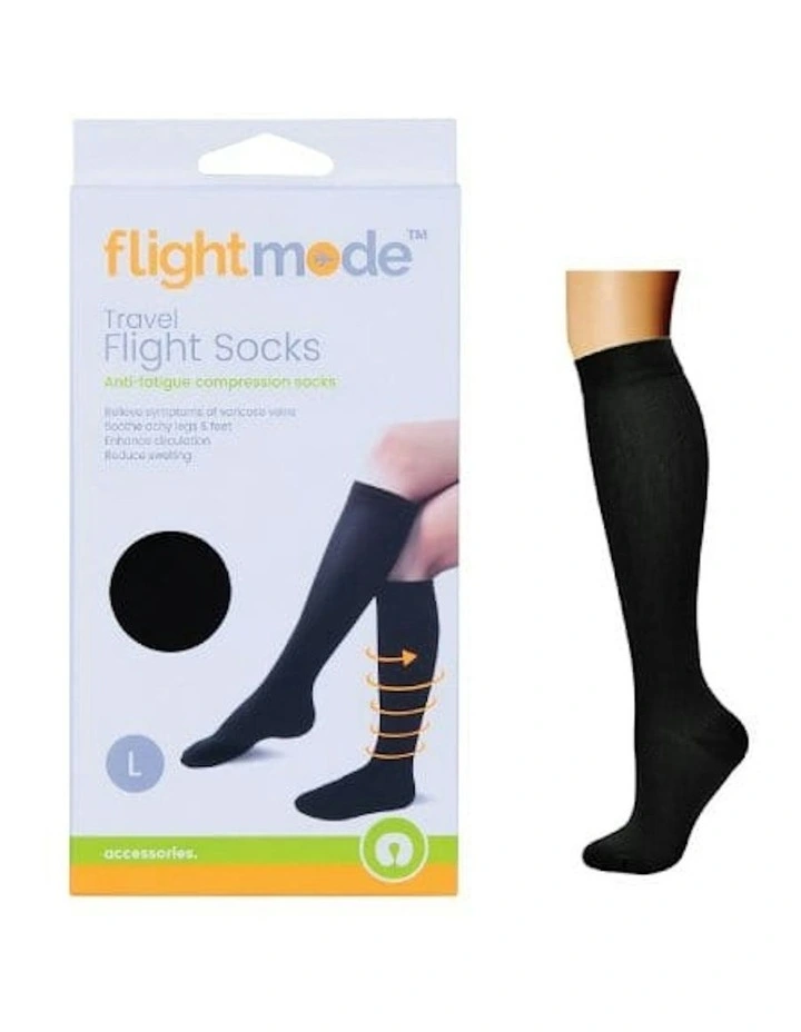 Travel Anti-Fatigue Flight Compression Socks L in Black