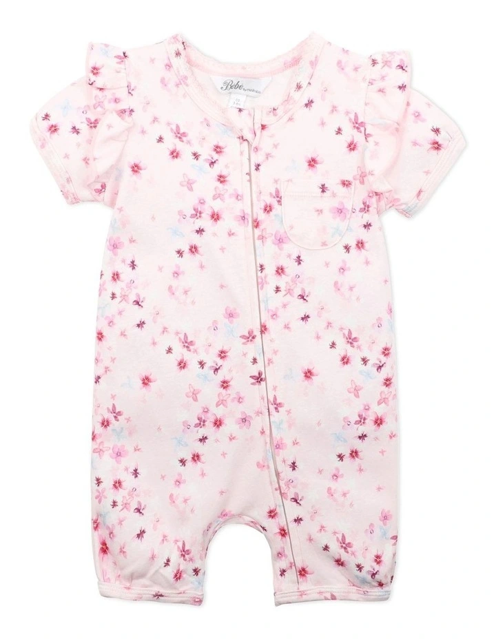 Sadie Ditsy Short Sleeve Zip Romper in Pink