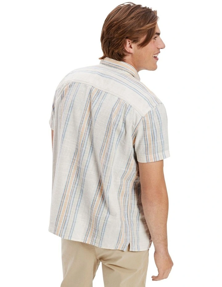 Striped Button-Up Resort Shirt in Air White