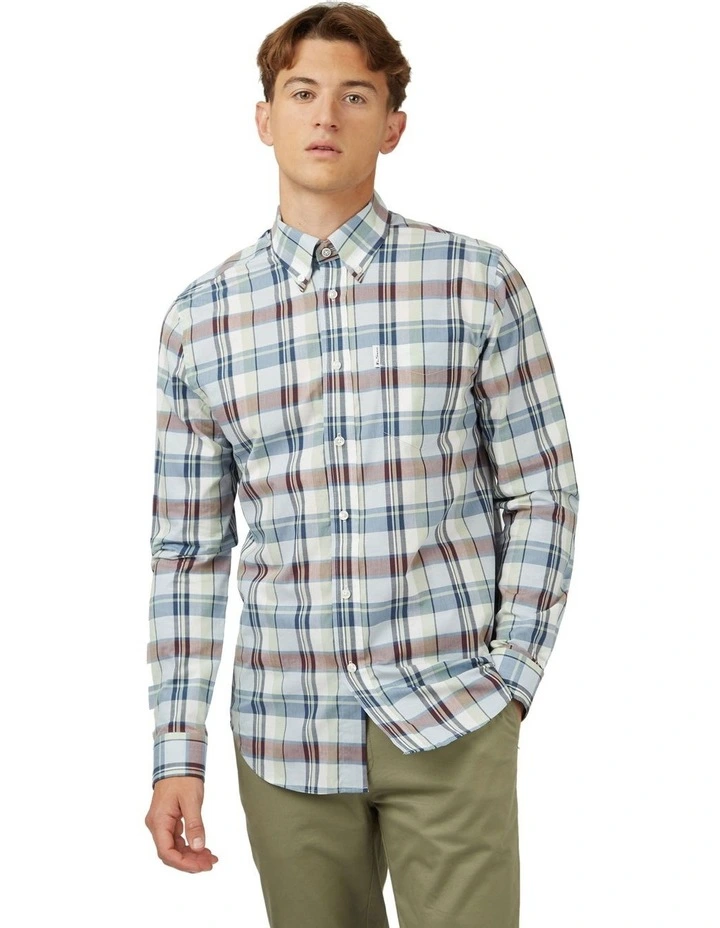 Madras Long Sleeve Check Shirt in Pistachio