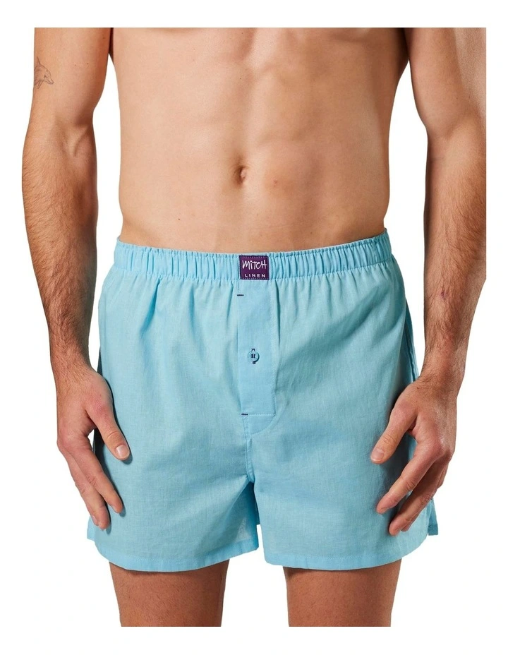 Linen Blend Boxer Shorts in Sky Blue